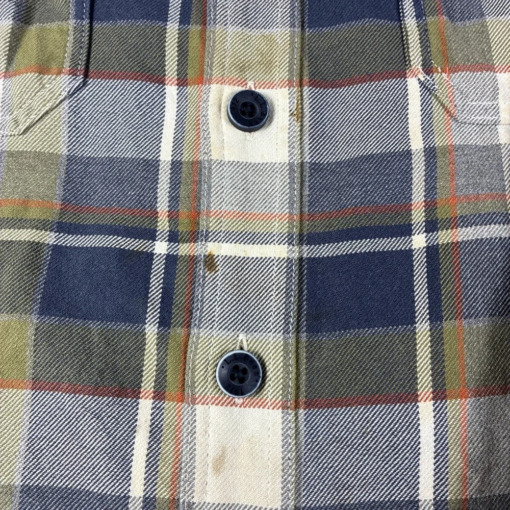 LL Bean Insulated Button Up Shirt Jacket Quilt Lined Plaid With Stains